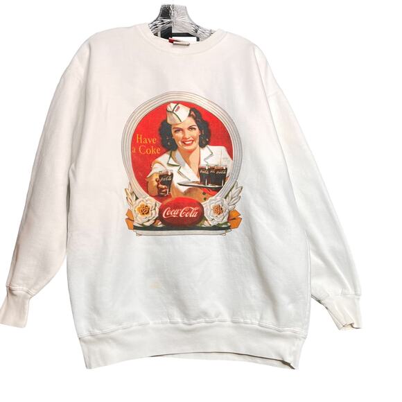 Vintage Coca Cola  Have A Coke White Crewneck 80's 90's Sweatshirt L - Picture 1 of 12